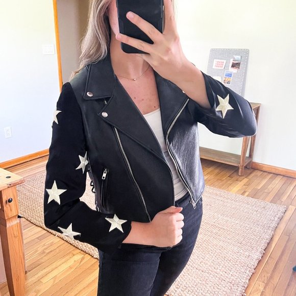 Reformation Jackets & Blazers - Reformation Big Dipper Black Star Embroidered Boho Designer Leather Moto Jacket